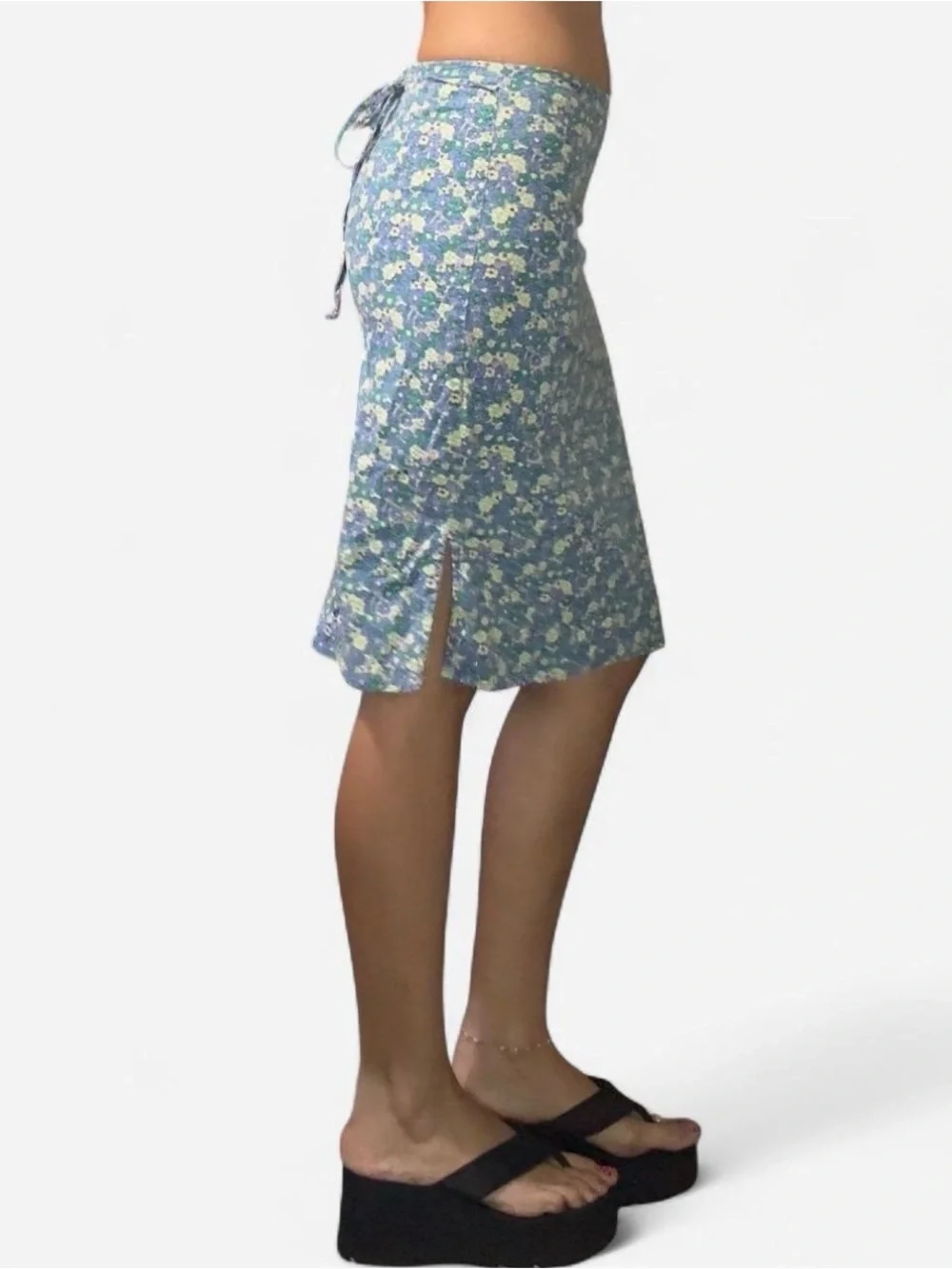 Y2K Floral Blue Floral Midi Skirt